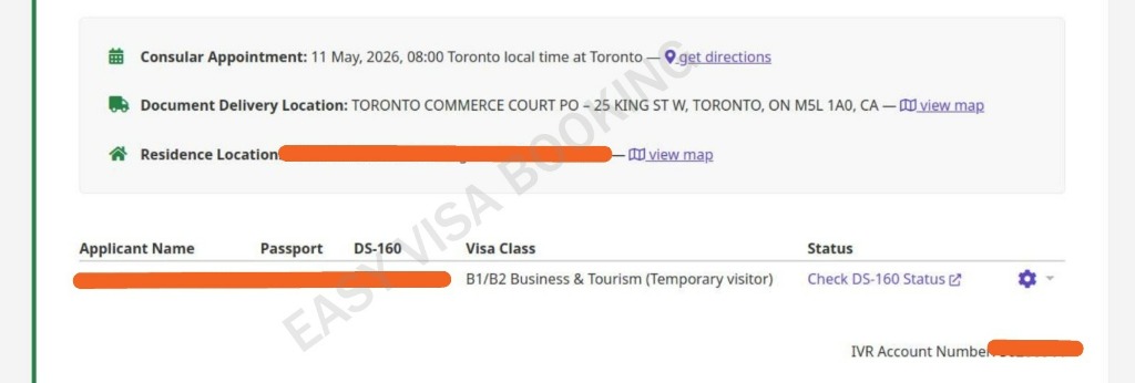 US Visa Appointment Confirmation Canada - Toronto, Vancouver, Calgary, Ottawa, Montreal