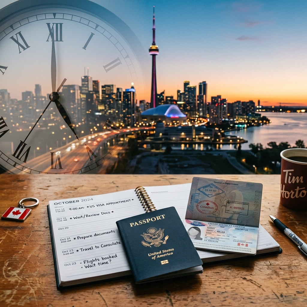 US Visa Appointment in Canada with CN Tower and passport