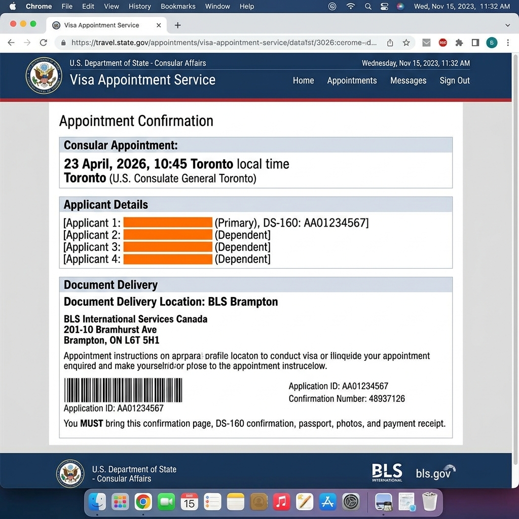 Toronto US Early Visa Slot booking April 2026